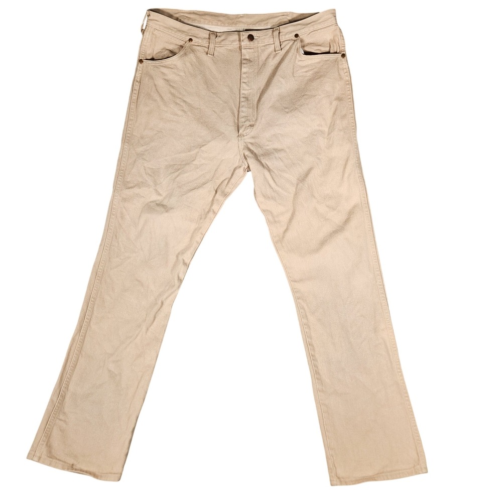 Wrangler Jeans Mens 37x34 Tan Excellent Vintage Made in USA Straight Leg Denim